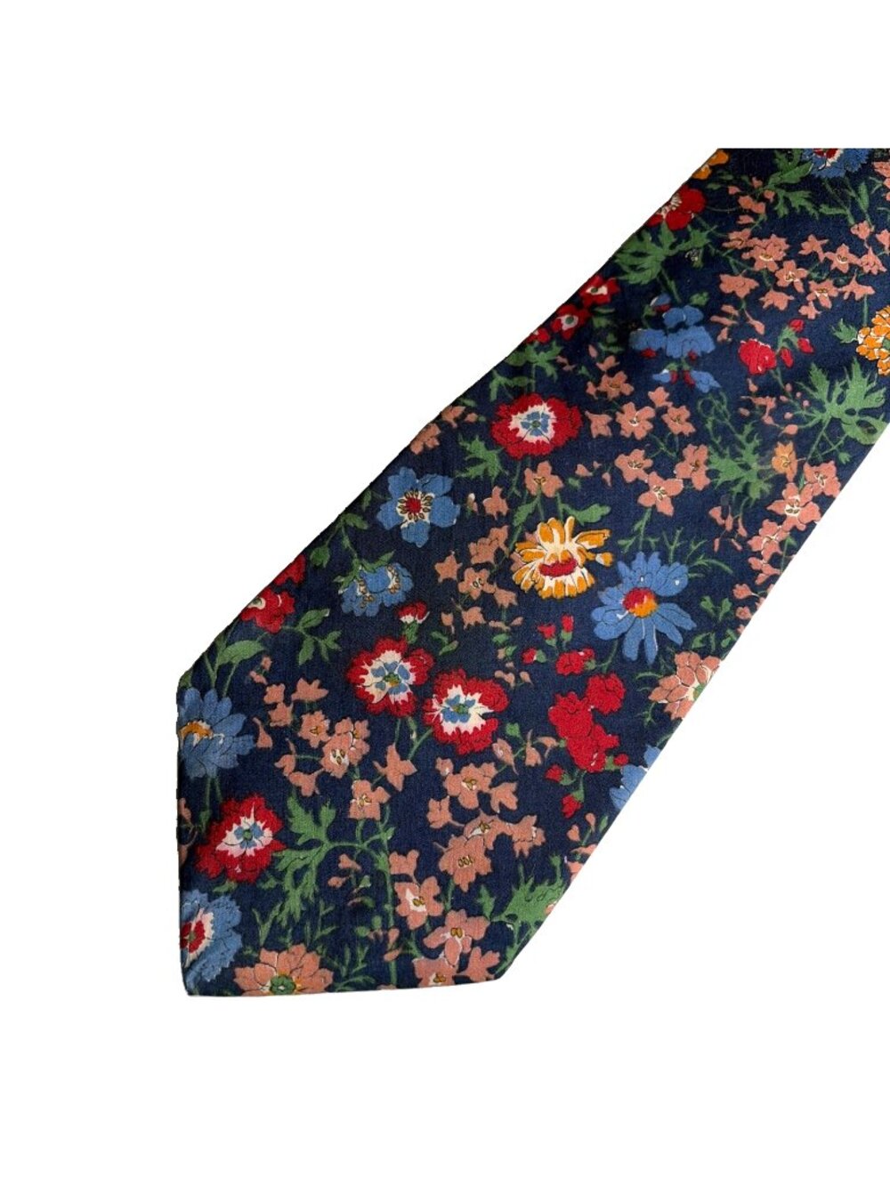 Liberty of London Men's Floral Design Necktie Navy Cotton Sateen Archival Design